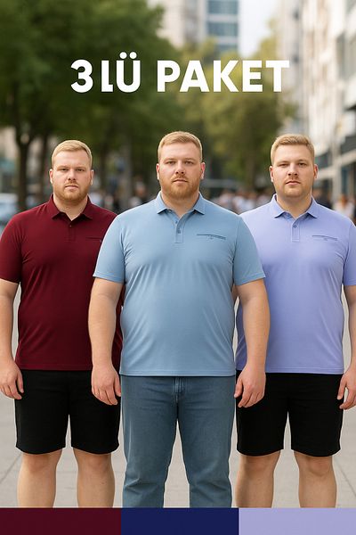 Maccali Tricou pentru bărbați, 3 piese, lung, mărime mare, de bază, cu gât polo