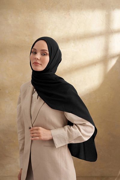 ARMANDA Black Cotton Modal Aden Pattern Shawl 3355