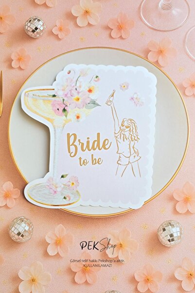 PEKSHOP Çiçekli Bride Konsept Bride To Be Masa Kartı Bride Masa Süsleri 4lü