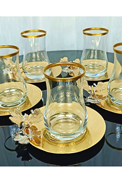 Elta Collection طقم شاي ذهبي موديل جديد لـ 6 أشخاص |   طقم أكواب زجاجية وصحن وملعقة