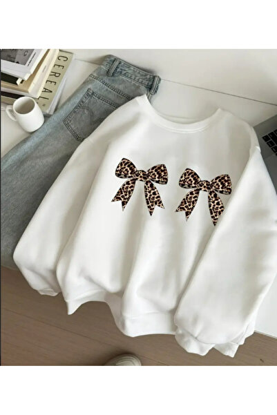 Harajuku Style Λευκό Oversize Χειμερινό Άνετο και Κομψό με Στάμπα Λεοπάρ