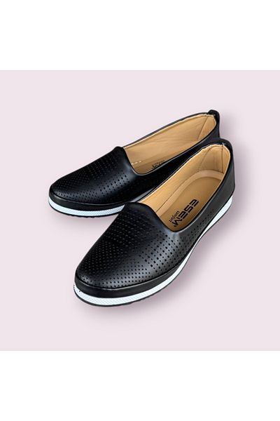 Esem Women's Black Tan Orthopedic Sole Mother Shoes Ballerinas