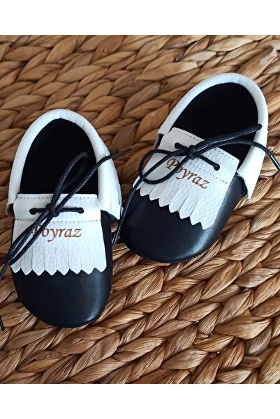 Baby Bebeğinize Özel El Yapımı Siyah - Beyaz Bebek Ayakkabı