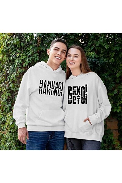 Harajuku Style Λευκό Ζευγάρι Ερωτευμένων με Στάμπα Κυρίας και Κυρίαρχου