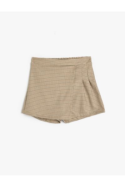 Koton Shorts Skirt Pleated Double Breasted Elastic Waist Pleated Detail