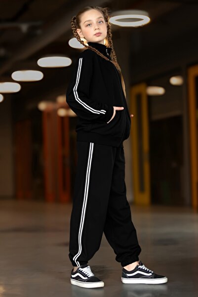 DMB BOYS & GIRLS Çaren Kids- Unisex Striped Sides Cardigan Tracksuit Set- Cardigan & Sweatpants