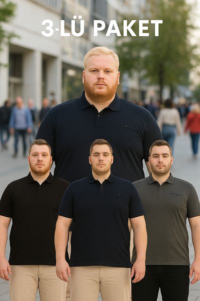 Maccali Men's 3-Piece Long Plus Size Basic Polo Neck T-Shirt
