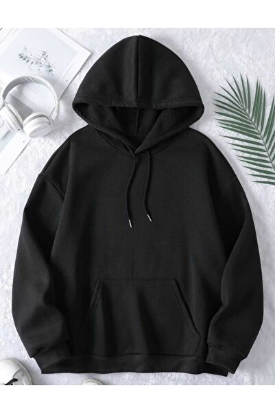 Harajuku Style Μαύρο ίσιο φούτερ με κουκούλα Oversize Unisex