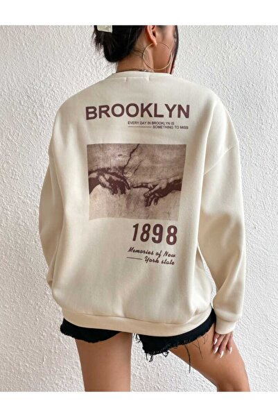 Harajuku Style Μπεζ εμπριμέ oversized unisex