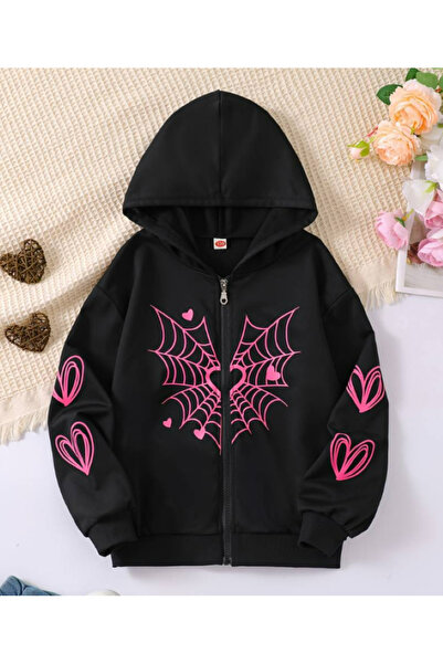 Harajuku Style Negru Negru Cu model de pânză de păianjen în formă de inimă, c...