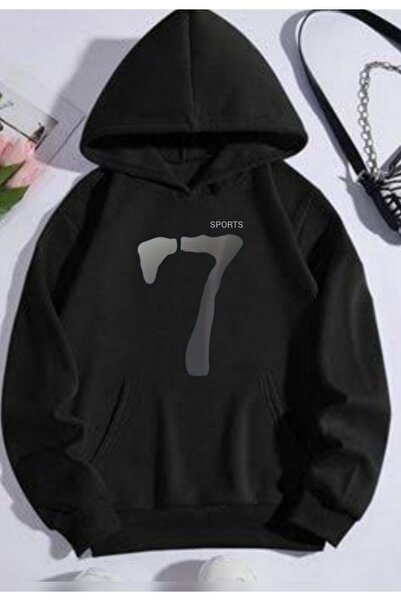 Harajuku Style Negru Mărime mare Negru Oversize Unisex 7 Hanorac imprimat