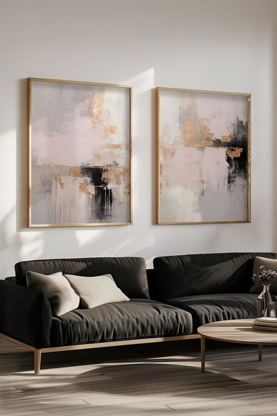 STARYUNA Set de 2 picturi moderne cu efect de pictură în ulei cu rame din lem...