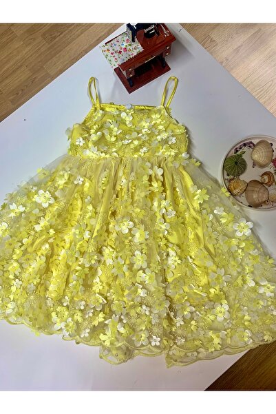 elego Sarı Çiçekli Elbise