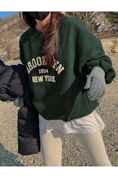 Harajuku Style طباعة بروكلين الخضراء كبيرة الحجم