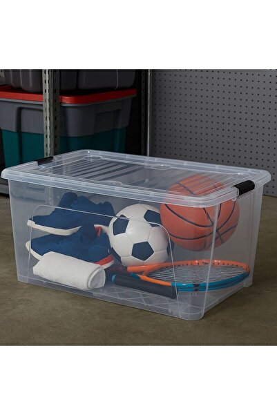 Usviva Home 80 Litre Büyük Boy Saklama Kabı – Şeffaf, Kapaklı ve Kilitli