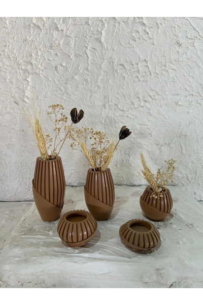 Zigzag Home Decorative 5 Piece Bohemian Style Vase and Candle Holder Set, Sequential Size 3 Piece Vase Set with 2 Piece Candle Holder