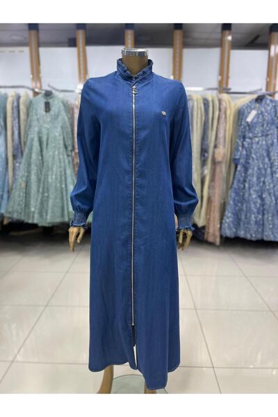 Doque 65002 YAKASI FIRFIR DETAYLI KOL UCU LASTİKLİ KOT FERACE #06-25#