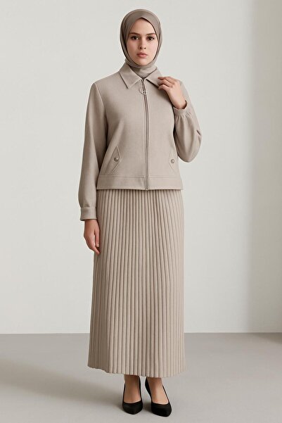 PERFECT 25126 ÖNÜ FERMUARLI CEP GÖRÜNÜMLÜ EN ALTI VE ETEĞİN BELİ MANŞETLİ ETEĞİ SIK PİLELİ DAR ETEK SPOR İK