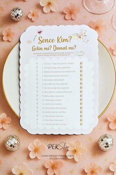 PEKSHOP Çiçekli Bride Konsept Gelin mi Damat mı ? Bride Parti Oyun Kartları 4lü
