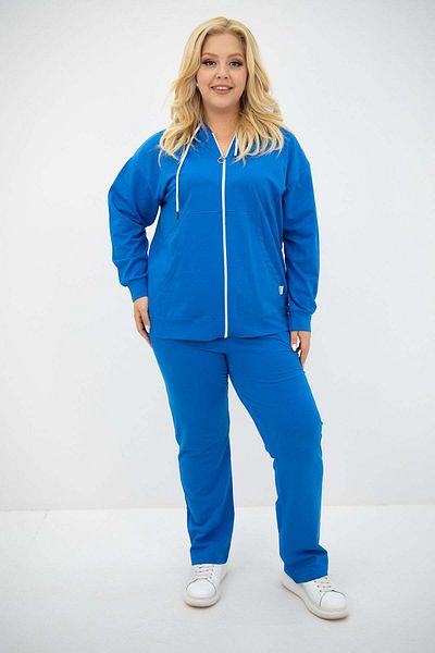 Bigsize Trening dama marimi mari cu fermoar si gluga 8139 - Albastru, 4XL