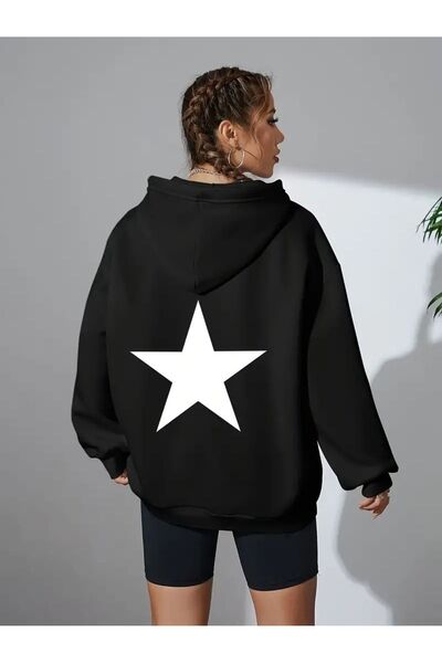Harajuku Style Φούτερ με στάμπα στην πλάτη Black Star, Oversize Unisex, Χειμε...