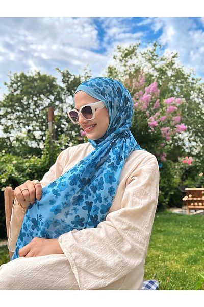 cs camellia scarf Blom Pattern Soft Shawl - Blue