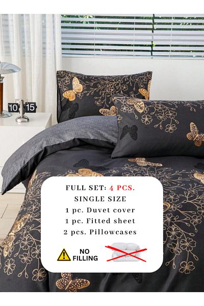 LUNA HOME Single size 4 piece reversible butterfly design in brown and grey 160x210cm.