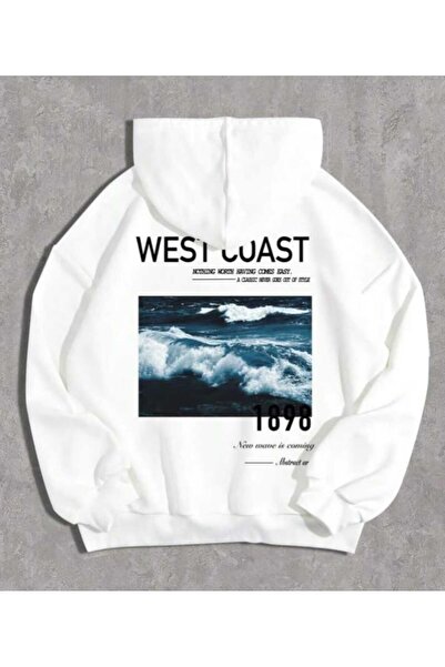 Harajuku Style Hanorac unisex supradimensionat cu imprimeu White Sea