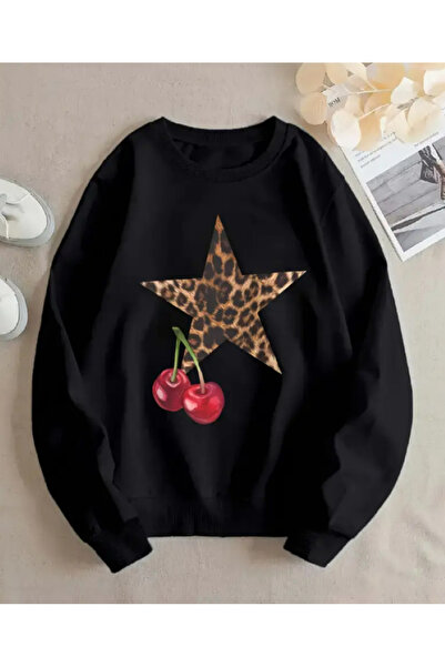 Harajuku Style Cireșe cu imprimeu leopard oversize pentru femei de culoare