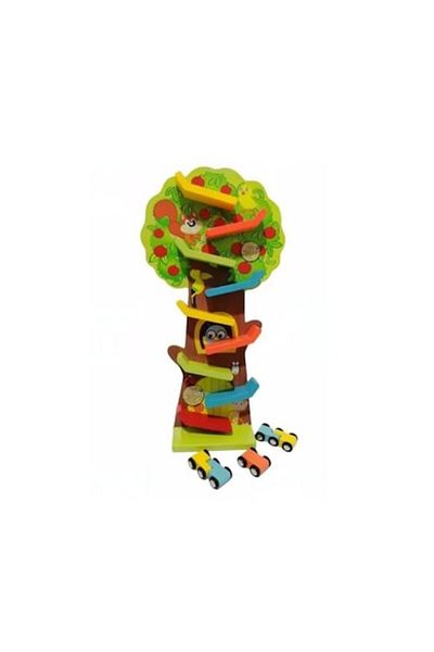 OEM Circuit din lemn, Veverita Vesela, 3 masinute, multicolor, 37 cm