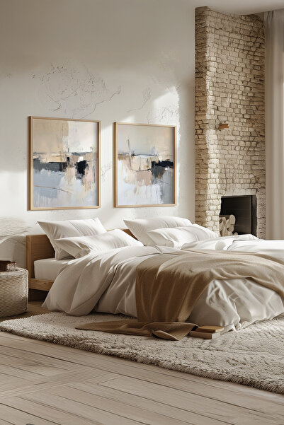 STARYUNA Pictură modernă abstractă cu efect de pictură în ulei, set de 2 picturi cu rame din lemn Yuna133