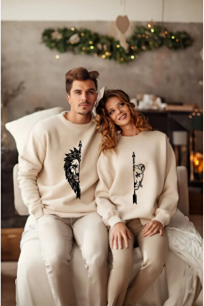 Harajuku Style Μπεζ 3-κλωνο σχέδιο για ζευγάρια αρσενικών και θηλυκών λιονταρ...