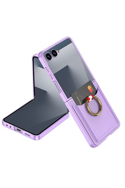 m.tk moveteck Samsung Galaxy Z Flip 7 Case Gkk Premium Protect Cover with Ring Ring Card Holder Carbon Leather Pattern