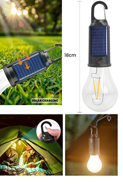 SULED Solar Şarjlı Taşınabilir Led Ampül V2 Outdoor Kamp Bahçe Lambası 10W Askılı Kırılmaz Led Işık
