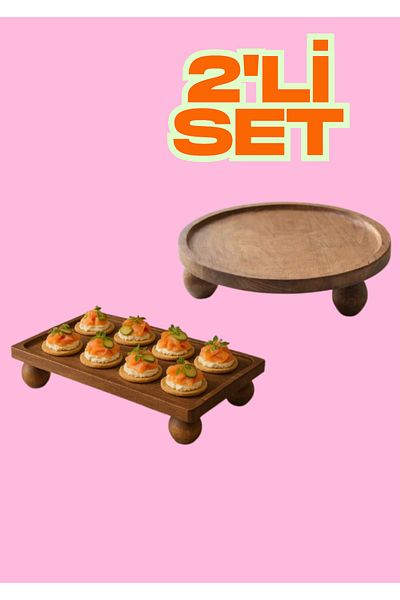 PUDRAM Wooden 2-Piece Wooden Presentation Set, Wooden Presentation Plates