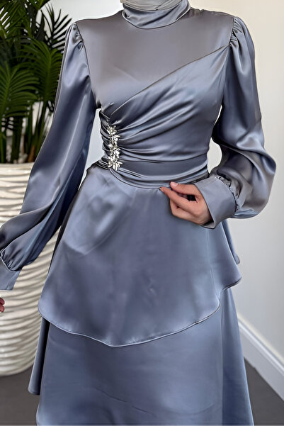 mahira collection YANDAN TAŞLI KAT KAT SATEN ABİYE