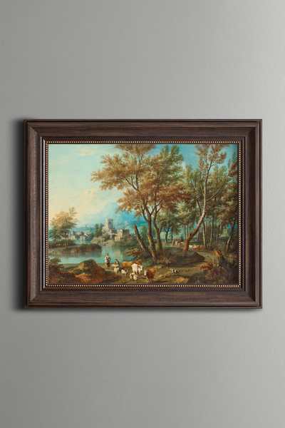 epiqart Fată de pășune și peisajul lacului Garda - Cadru cu model vintage