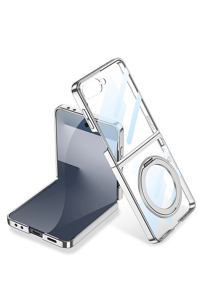 m.tk moveteck Case for Samsung Galaxy Z Flip 7 Case Magsafe Ring Stand Transparent Back with Colored Edges Mica Hard Cover