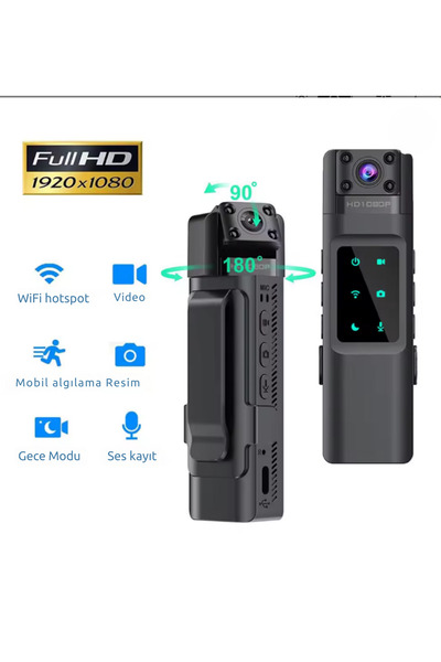 Teknoşık Mini Body Kamera 4K Wifi LCD Ekran 180° Dönebilir Lensli Güvenlik Ka...