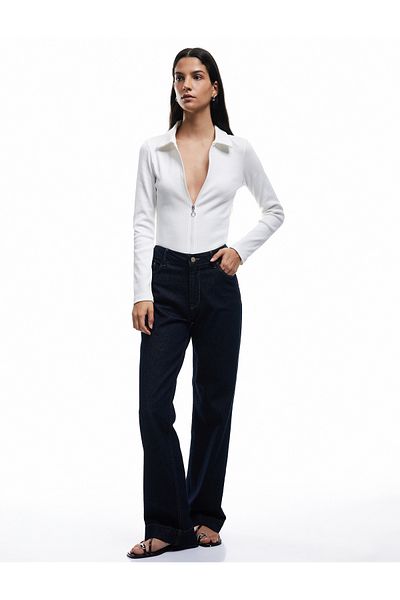 Koton Zipper Slim Fit Shirt Collar Camisole Long Sleeve T-Shirt