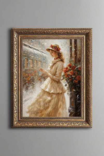epiqart Güller ve Kadın - Vintage Desenli Çerçeve