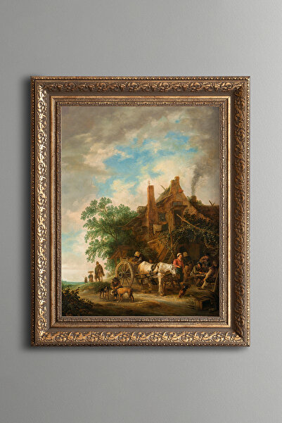 epiqart At ve Arabalı Çiftlik Evi - Vintage Desenli Çerçeve