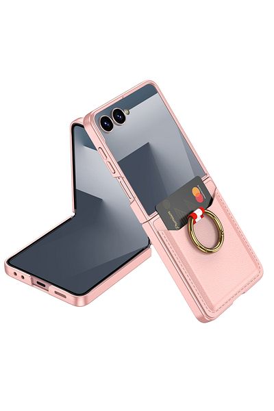 m.tk moveteck Samsung Galaxy Z Flip 7 Case Gkk Premium Protect Cover with Ring Ring Card Holder Carbon Leather Pattern