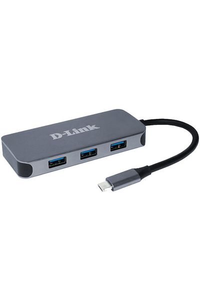 D-Link HUB USB DUB-2335, USB tip C, cablu de 10 cm, argintiu metalizat