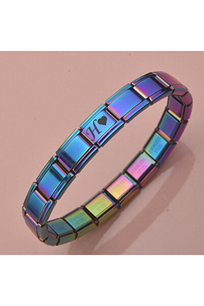 idolavm Party H Harfli Kadın Çelik Bileklik İtalyan Charm Fosforlu Takı Hediyelik Aksesuar