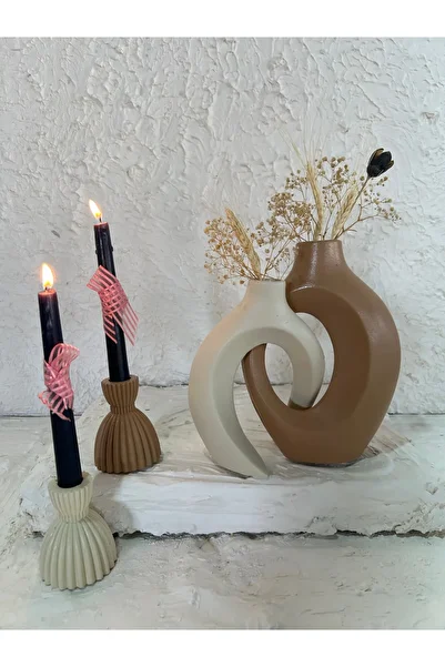 Zigzag Home Decorative Bohemian Style Dear Ivy Vase and Damask Candle Holder Set Vase Set Trinket Decorative Set