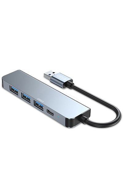 Tech-Protect Adaptor HUB din aluminiu 5-în-1 V0, USB - 3x USB 2.0, 1x USB 3.0, 1x USB Tip-C, Gri