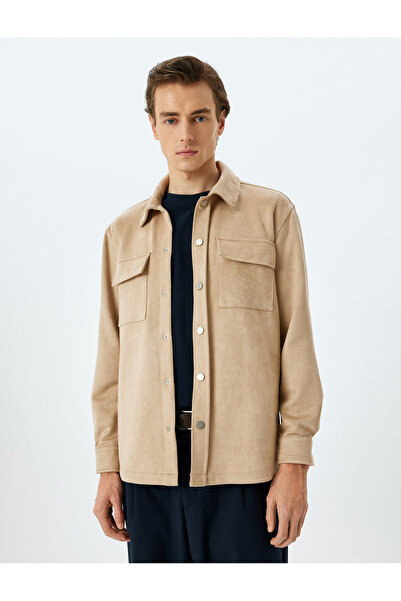 Koton Μπουφάν από ψεύτικο σουέτ πουκάμισο με κανονική εφαρμογή με λεπτομέρεια τσέπης με πτερύγιο