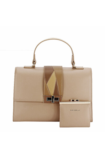 CHRİS BELLA Geantă Premium bej închis cu portofel CB2400-1 15