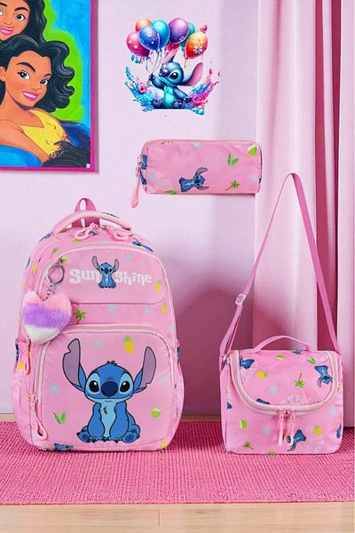 Shopiolog Girl's Primary School Orthopedic Set of 3 Pen Holder Lunch Bag with 3 Compartments Water Bottle